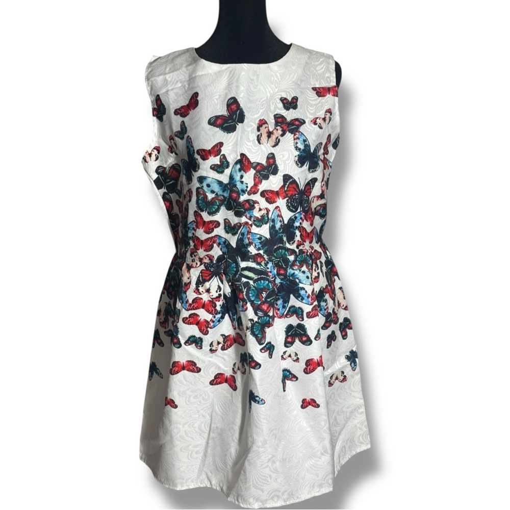 Just Cavalli NWT White with Blue/Red Butterfly Print Sleeveless Mini Dress - Picture 2 of 16